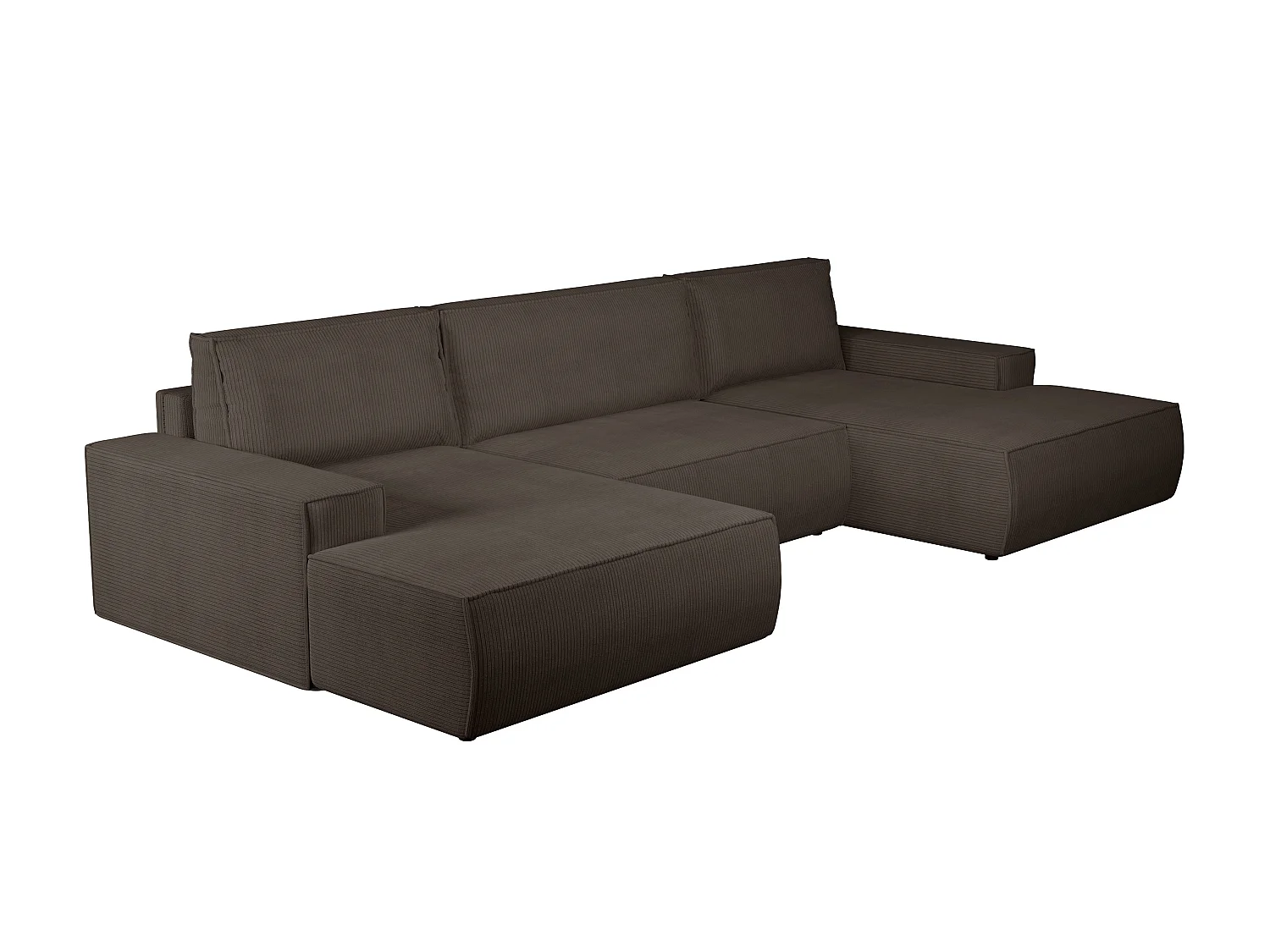 Grand canapé d'angle panoramique convertible en velours côtelé marron AMELIA