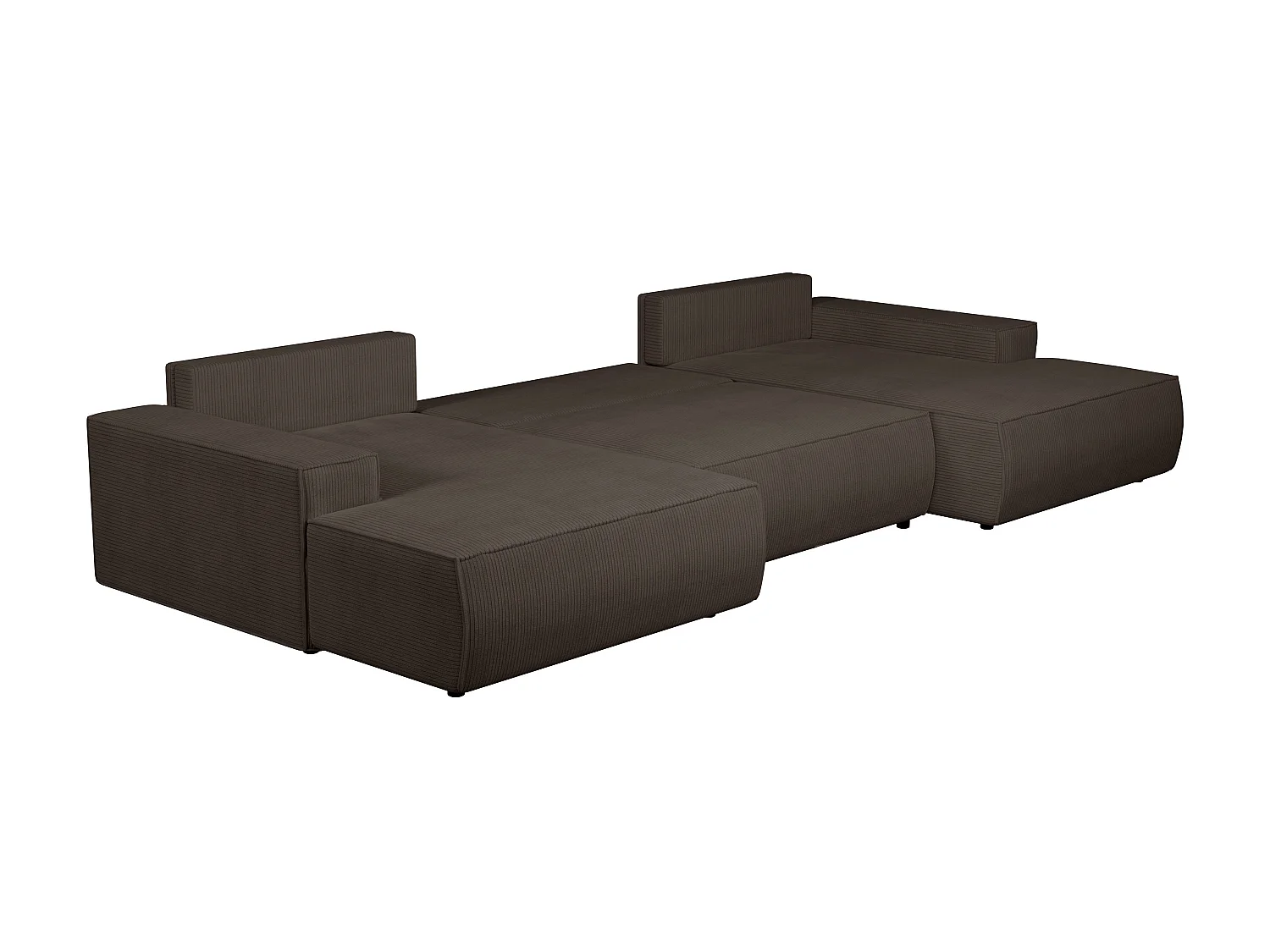 Grand canapé d'angle panoramique convertible en velours côtelé marron AMELIA