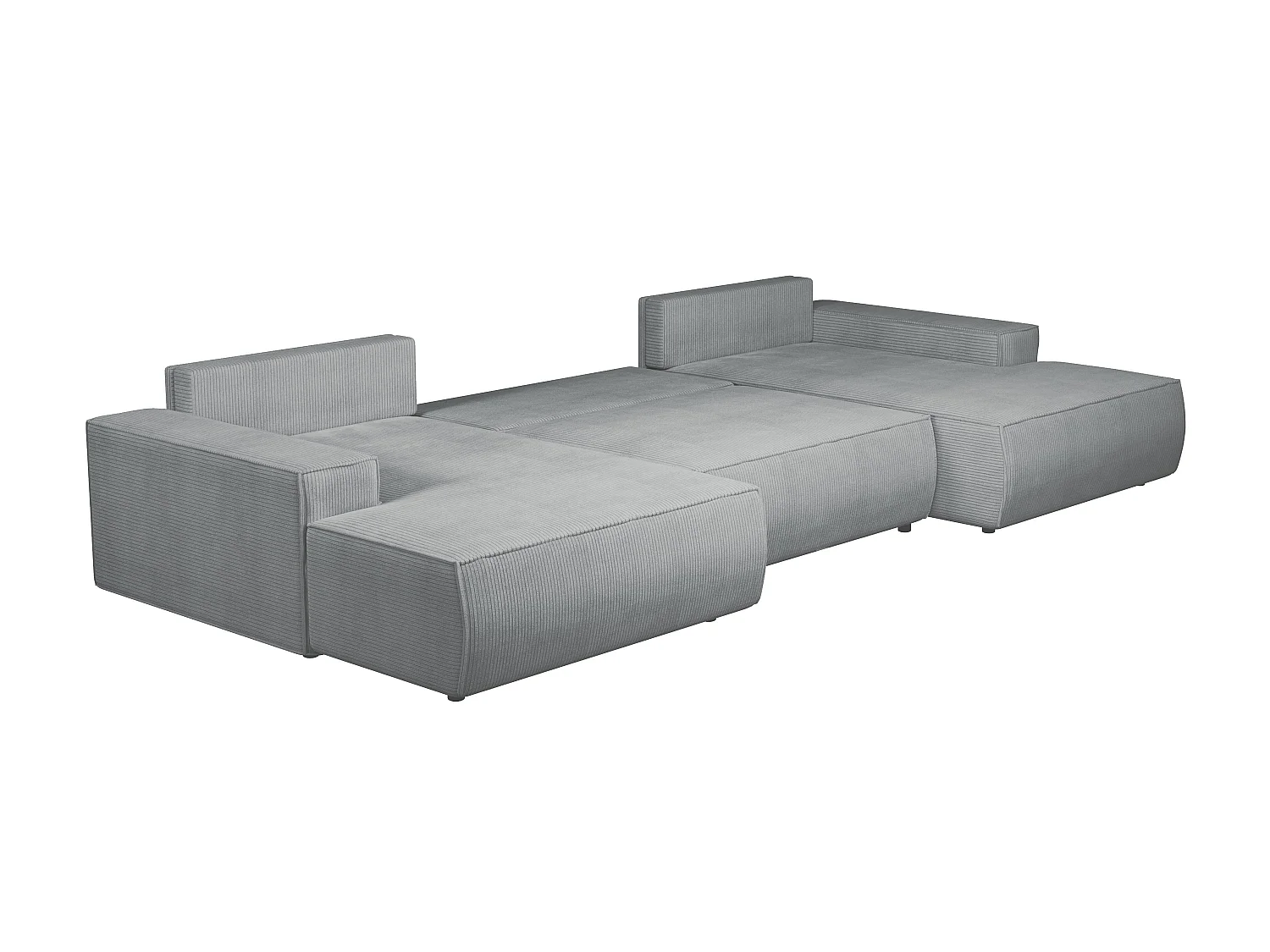 Grande sofá de canto panorâmico convertível em veludo canelado cinza-claro - AMELIA