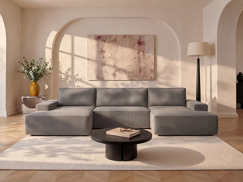 Divano letto angolare panoramico in Velluto a coste Grigio - AMELIA