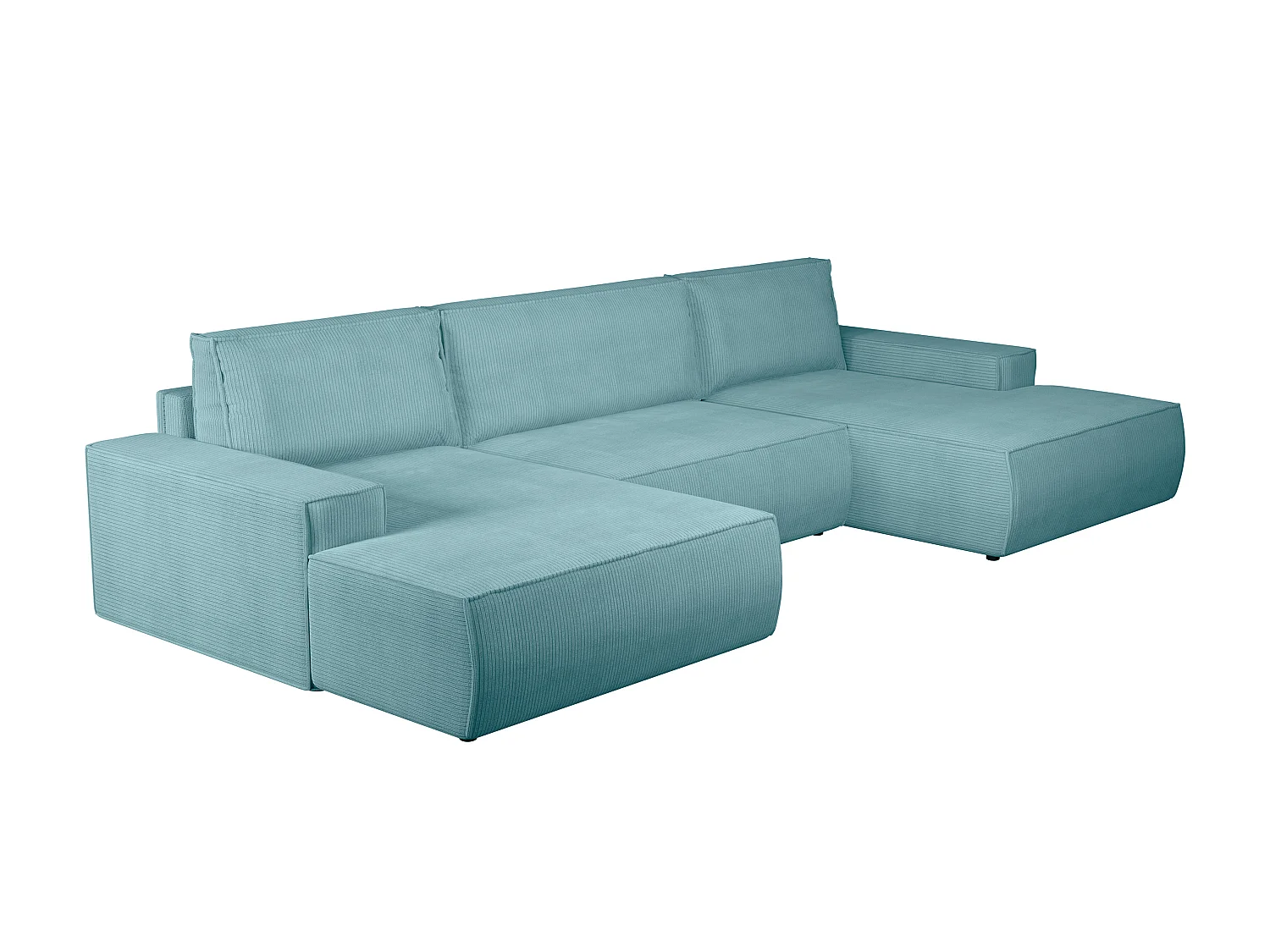 Grande sofá de canto panorâmico convertível em veludo canelado azul-turquesa - AMELIA