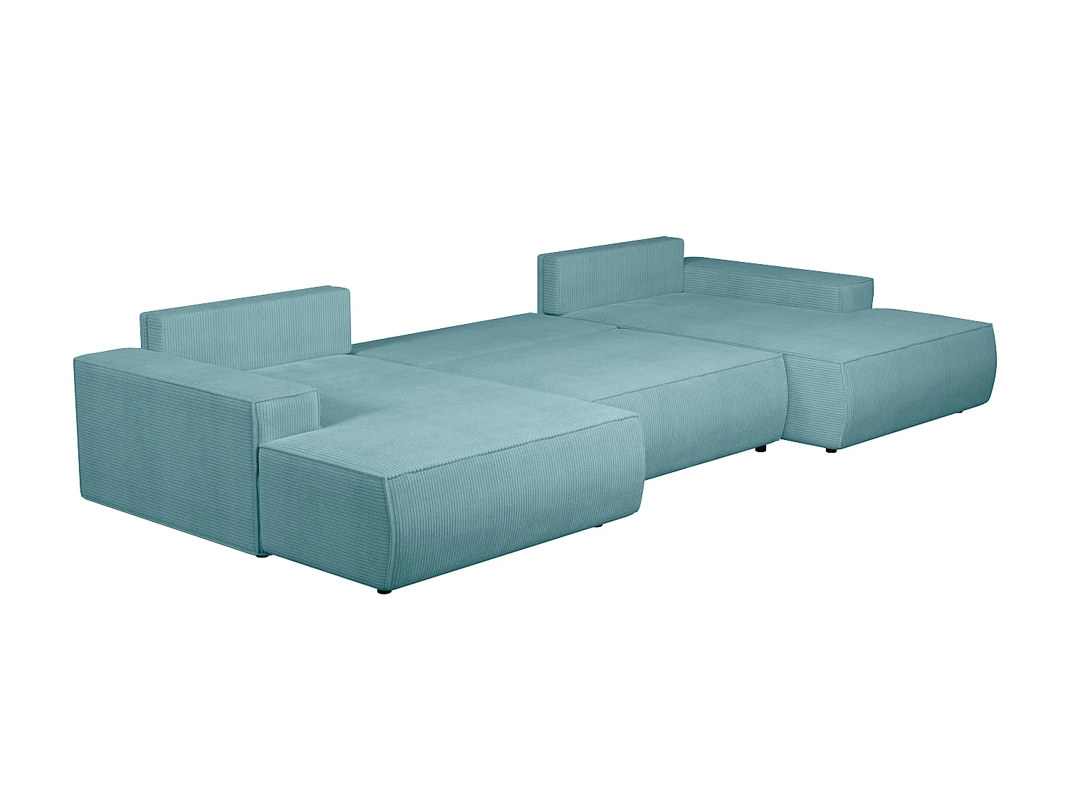 Grande sofá de canto panorâmico convertível em veludo canelado azul-turquesa - AMELIA