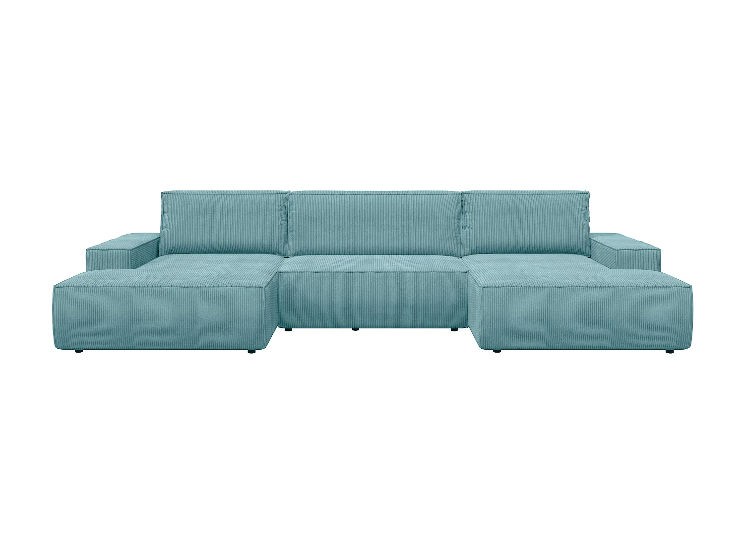 Große Wohnlandschaft mit Schlaffunktion - Cord - Türkisblau - AMELIA