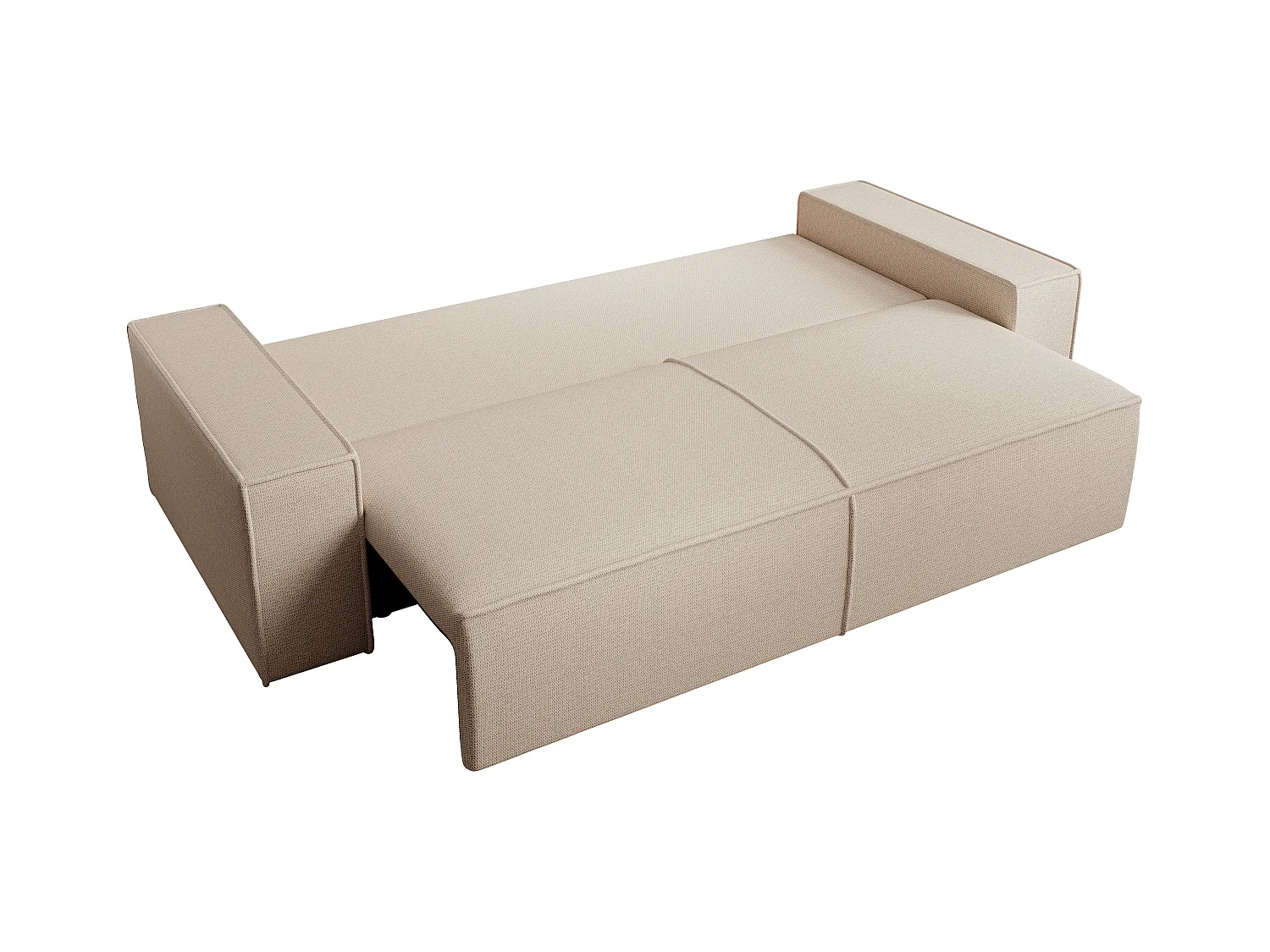 Sofa 4-Sitzer - Mit Schlaffunktion - Strukturstoff - Beige - AMELIA