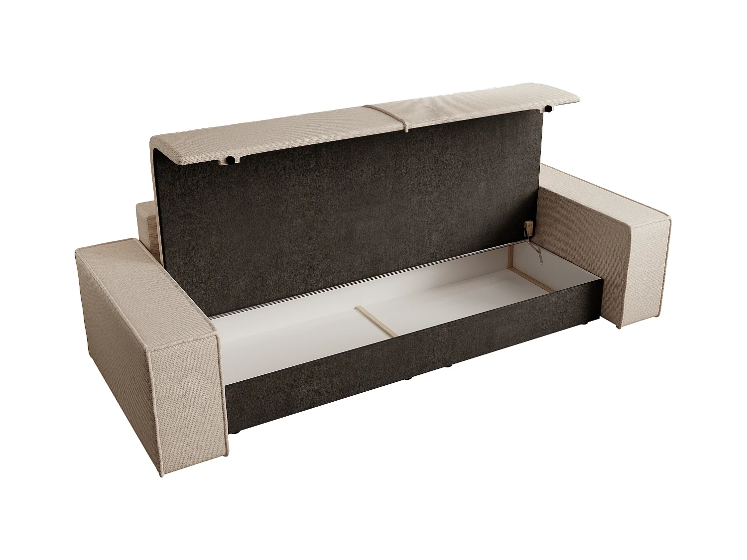 Sofa 4-Sitzer - Mit Schlaffunktion - Strukturstoff - Beige - AMELIA