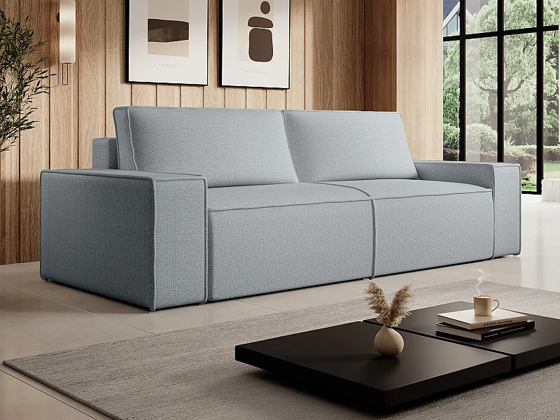 Canapé 4 places convertible en tissu texturé gris AMELIA