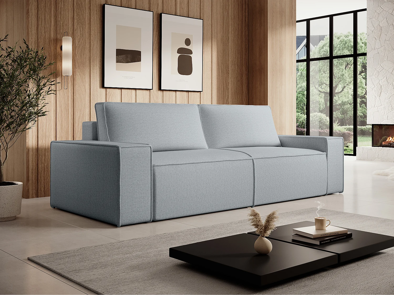 Sofa 4-Sitzer - Mit Schlaffunktion - Strukturstoff - Grau - AMELIA