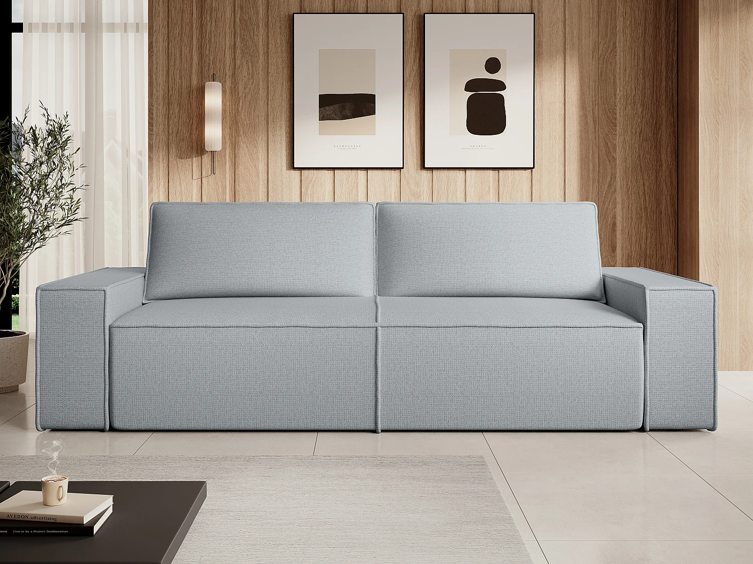 Canapé 4 places convertible en tissu texturé gris AMELIA