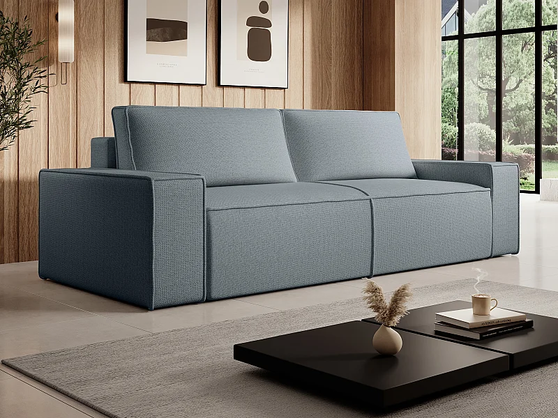 Canapé 4 places convertible en tissu texturé bleu AMELIA