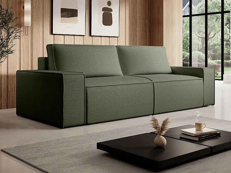 Vierzitsslaapbank van groen velours met textuur AMELIA