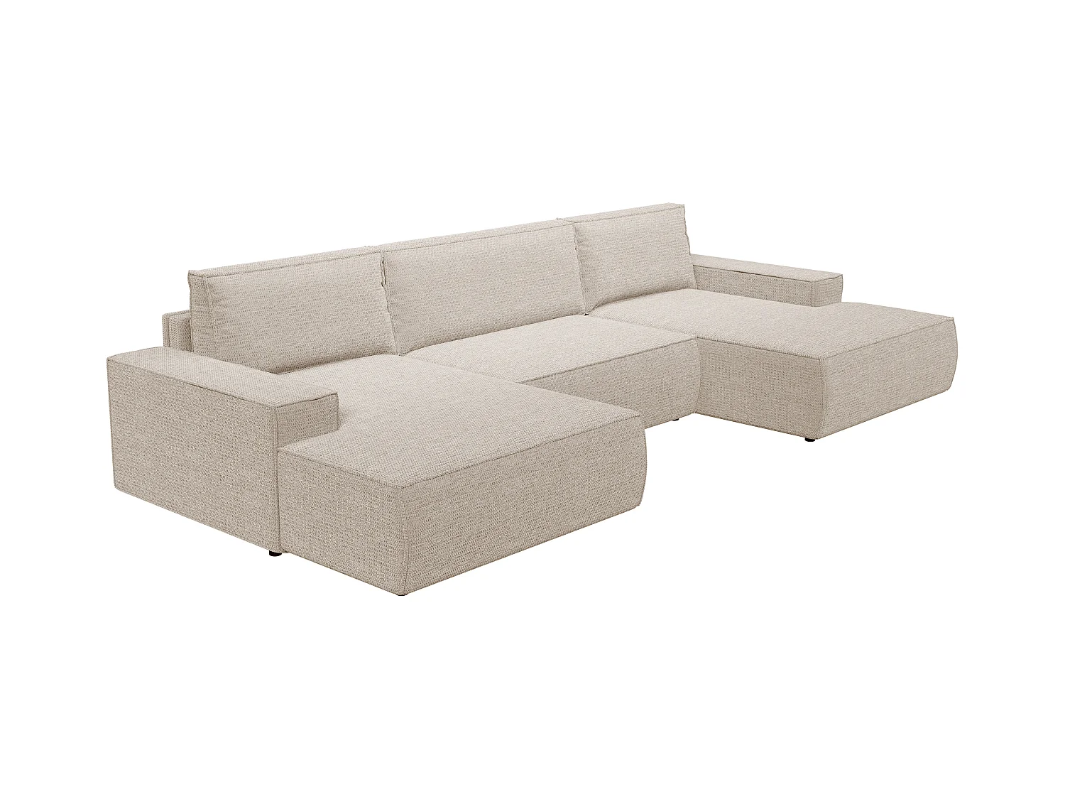 Grand canapé d'angle panoramique convertible en tissu texturé beige AMELIA