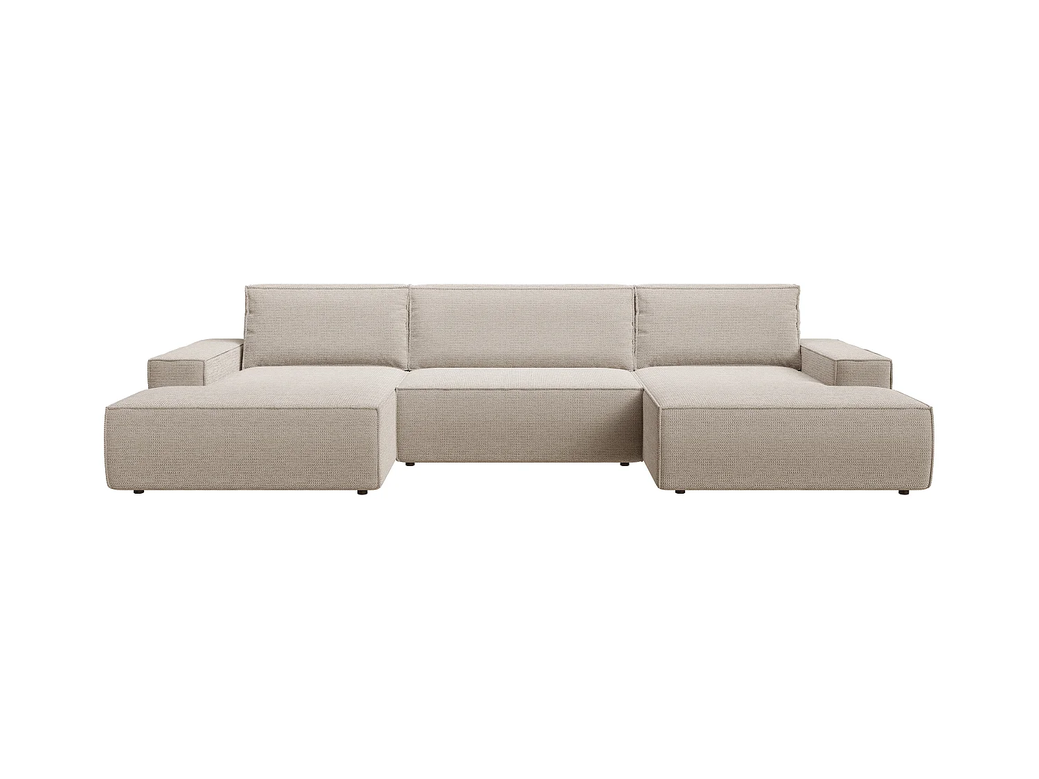 Grand canapé d'angle panoramique convertible en tissu texturé beige AMELIA
