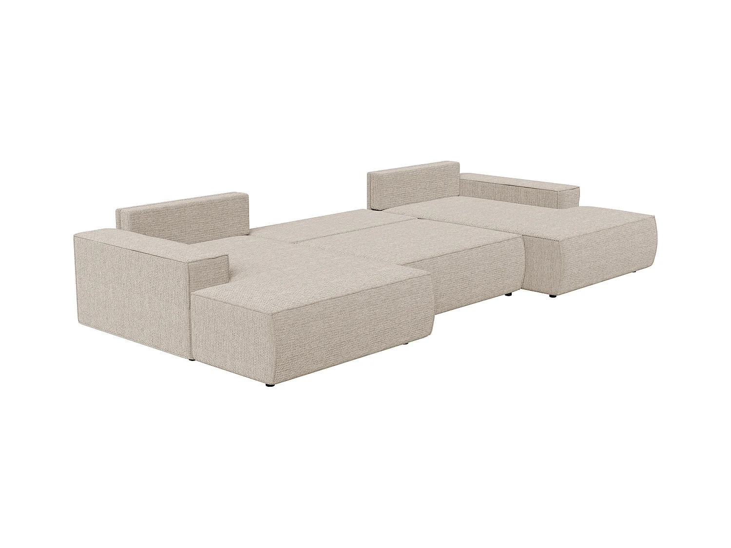 Grand canapé d'angle panoramique convertible en tissu texturé beige AMELIA