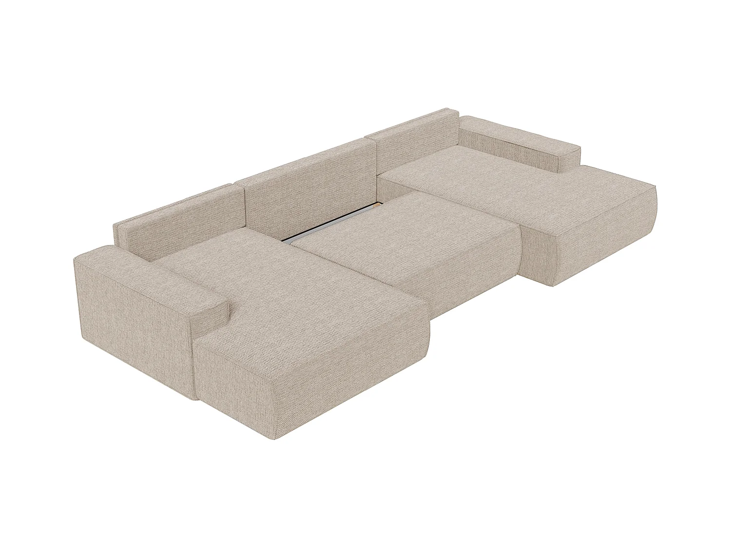 Grand canapé d'angle panoramique convertible en tissu texturé beige AMELIA