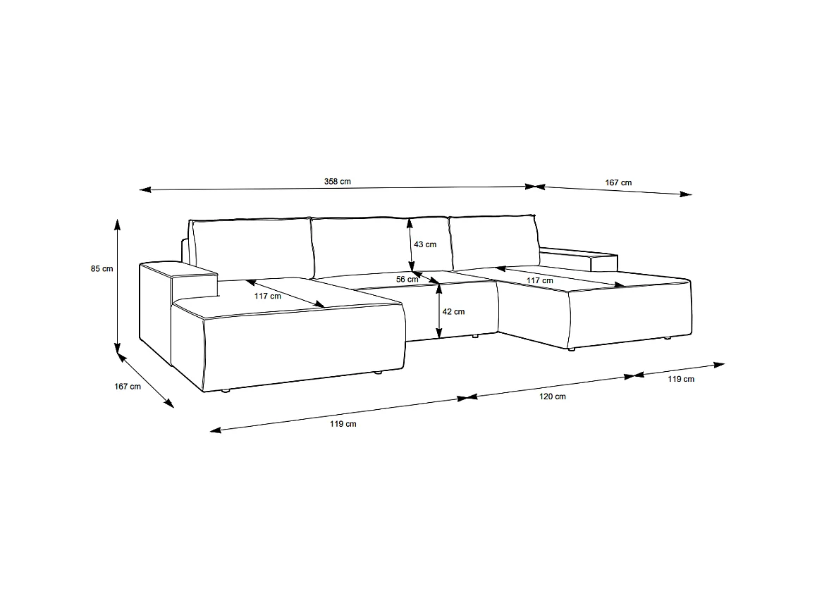 Grand canapé d'angle panoramique convertible en tissu texturé beige AMELIA