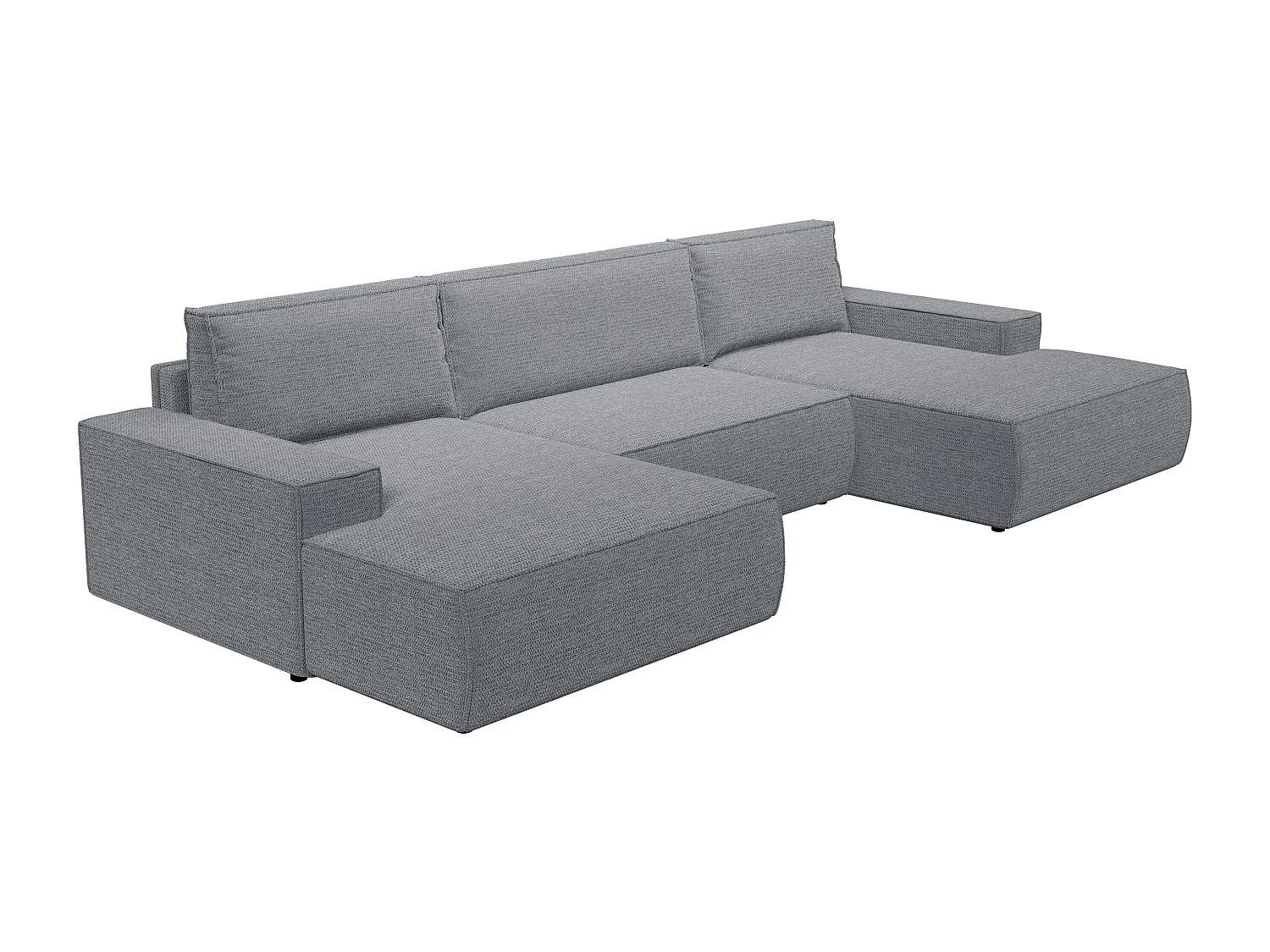 Grand canapé d'angle panoramique convertible en tissu texturé gris AMELIA