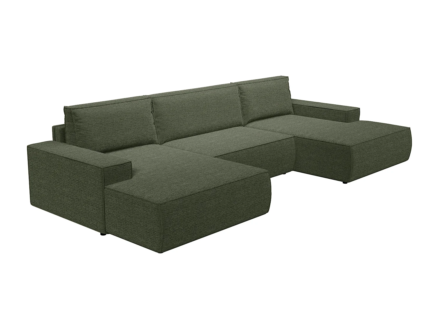 Grand canapé d'angle panoramique convertible en tissu texturé vert AMELIA