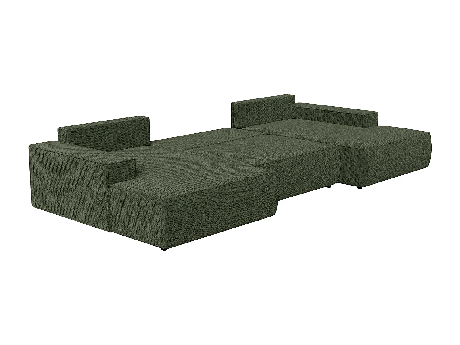 Grand canapé d'angle panoramique convertible en tissu texturé vert AMELIA