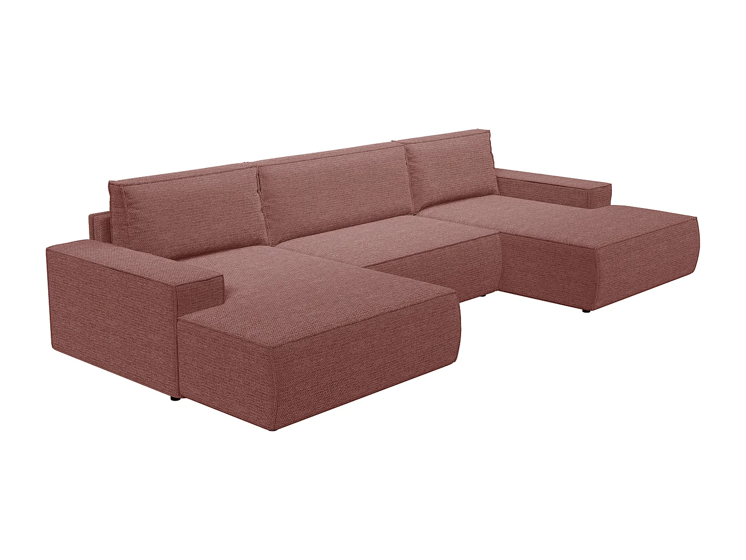 XXL U-vormige slaapbank in terracottakleurige textuurstof – AMELIA