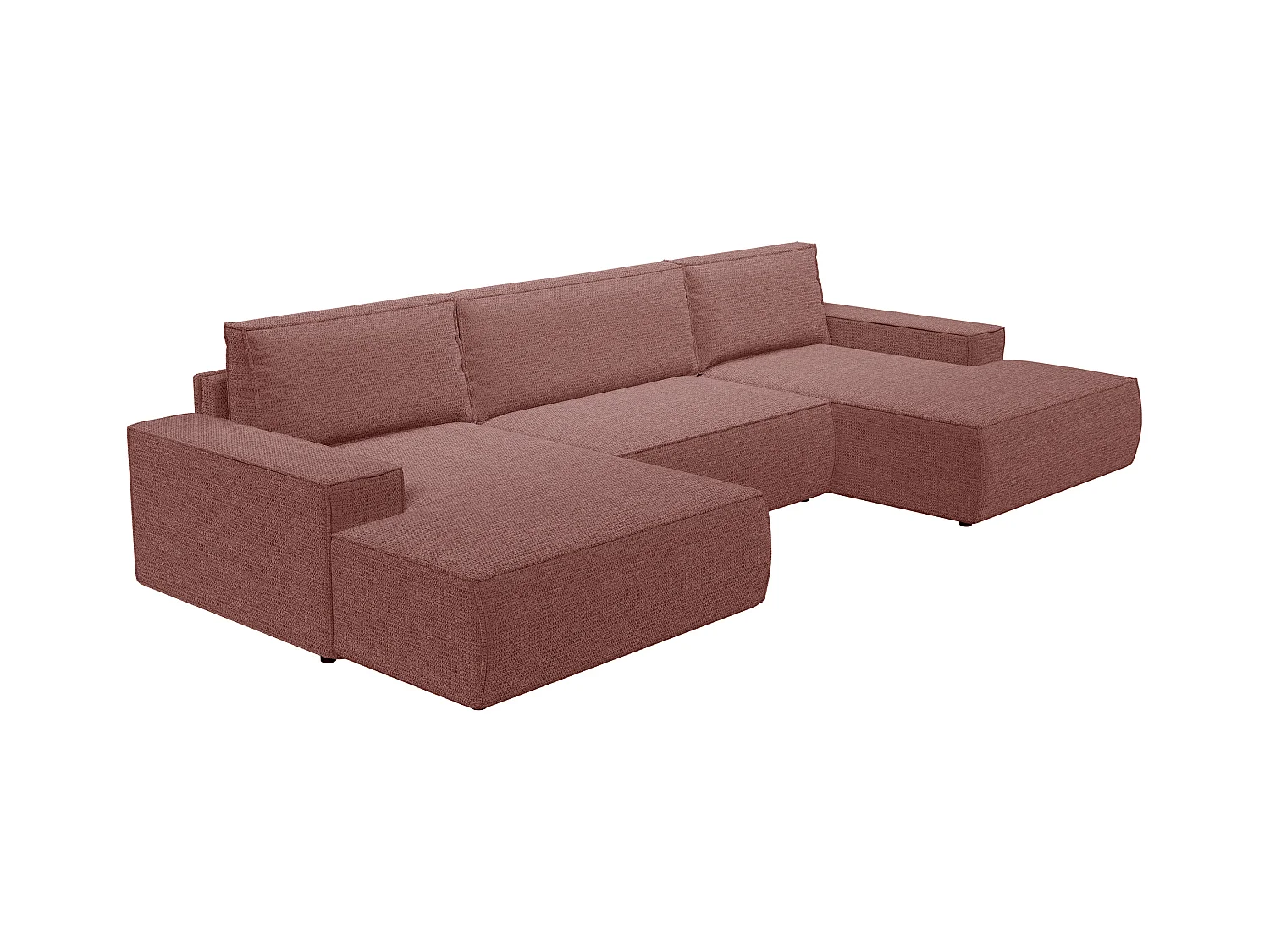 Große Wohnlandschaft mit Schlaffunktion - Strukturstoff - Terracotta - AMELIA