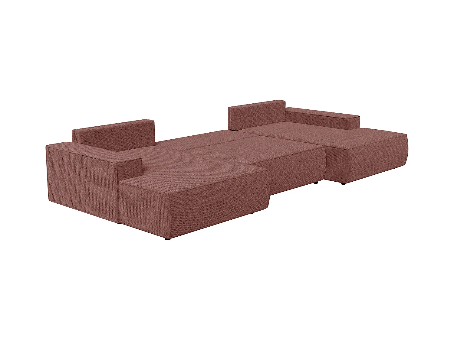 Große Wohnlandschaft mit Schlaffunktion - Strukturstoff - Terracotta - AMELIA