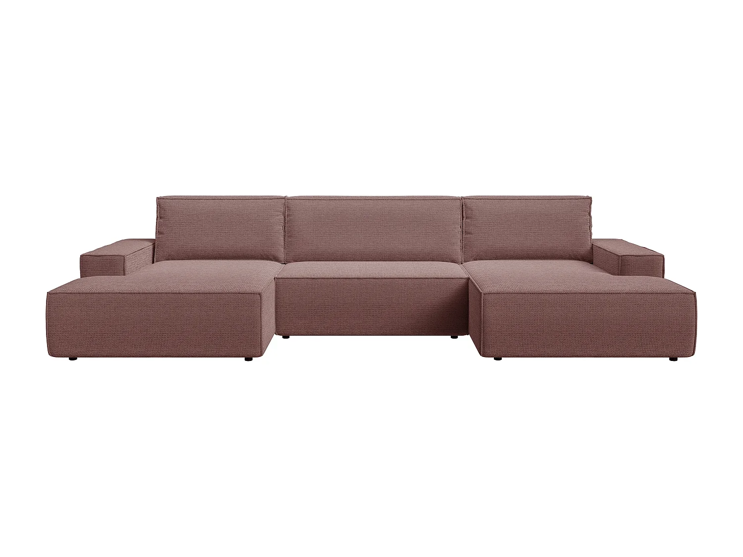 XXL U-vormige slaapbank in terracottakleurige textuurstof – AMELIA