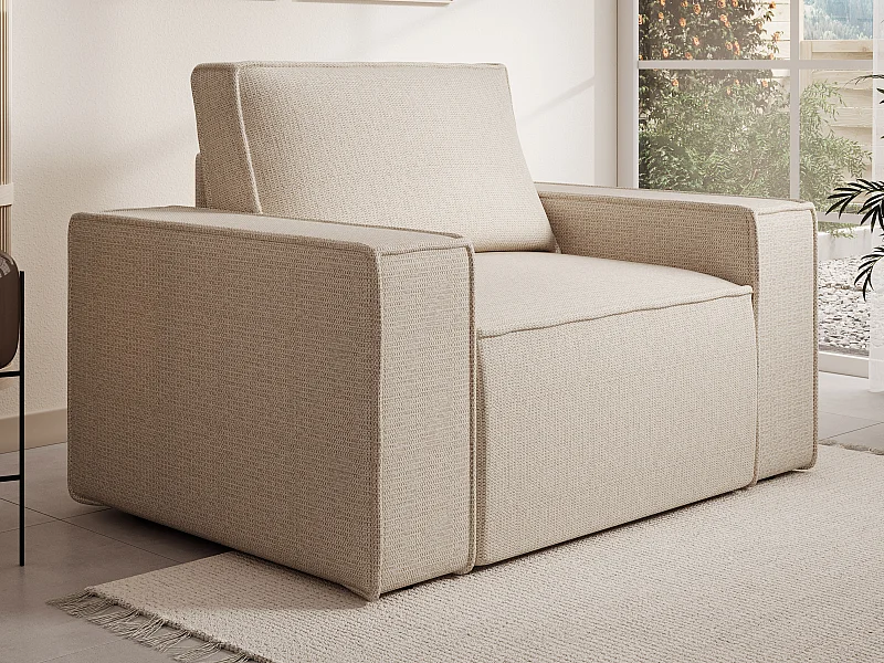 Fauteuil en tissu texturé beige AMELIA