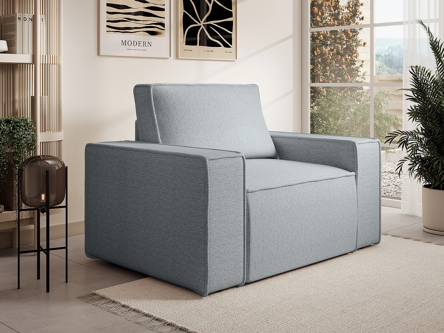 Fauteuil en tissu texturé gris AMELIA
