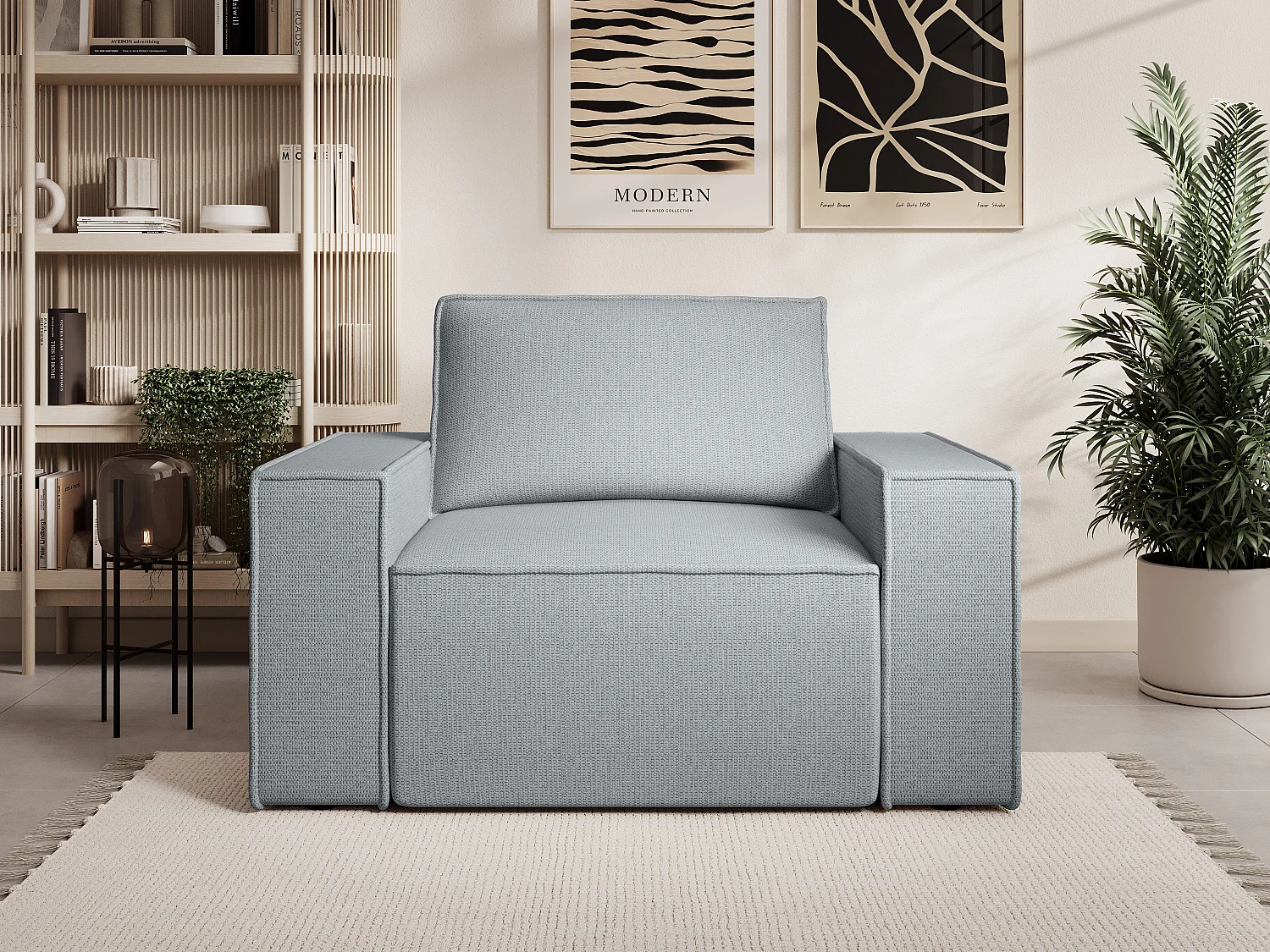 Fauteuil van grijze stof met textuur AMELIA