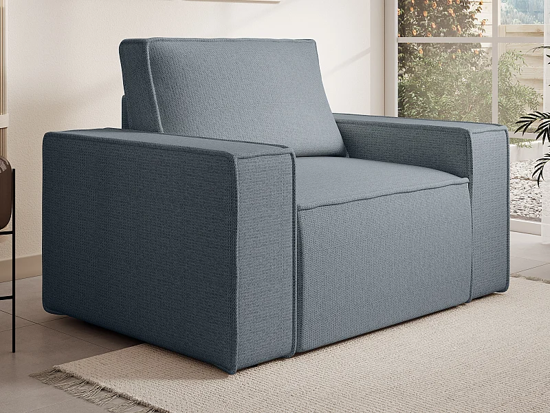 Fauteuil en tissu texturé bleu AMELIA