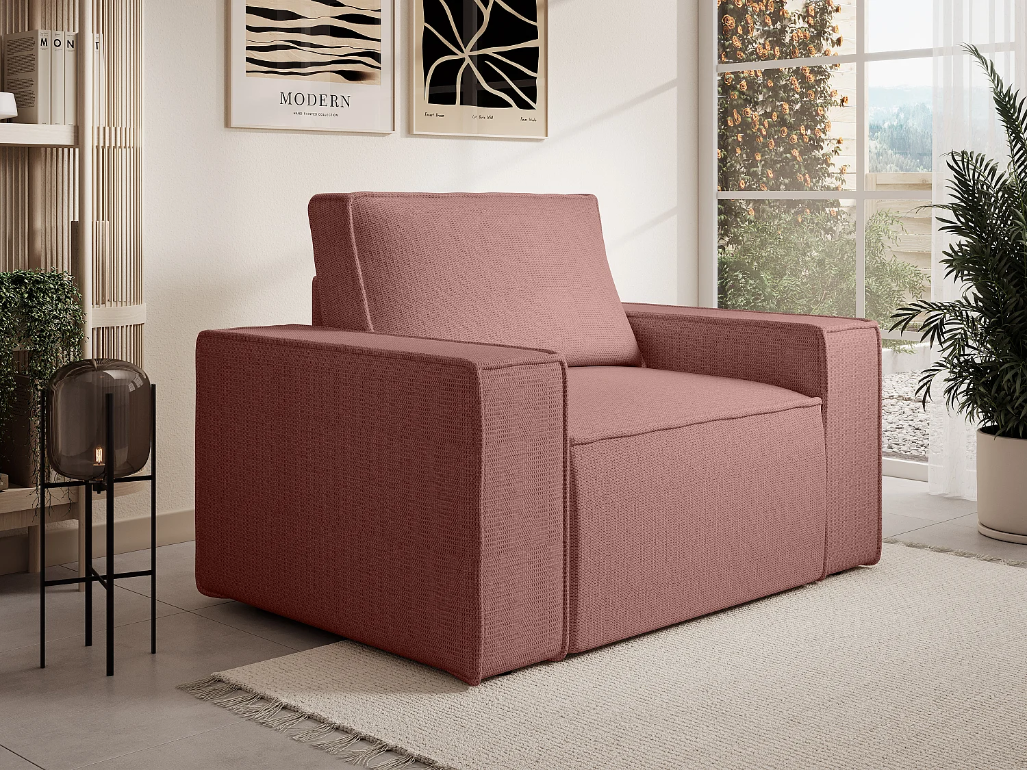 Fauteuil en tissu texturé terracotta AMELIA