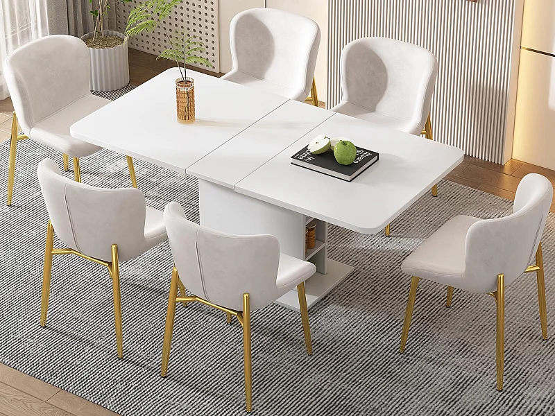 Set aus 6 Stühlen mit Samtbezug – mit goldenen Metallbeinen – moderner Stil – Beige