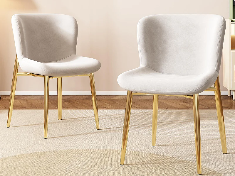 Juego de 2 Sillas tapizadas en terciopelo - con patas de metal dorado - estilo contemporáneo - Beige