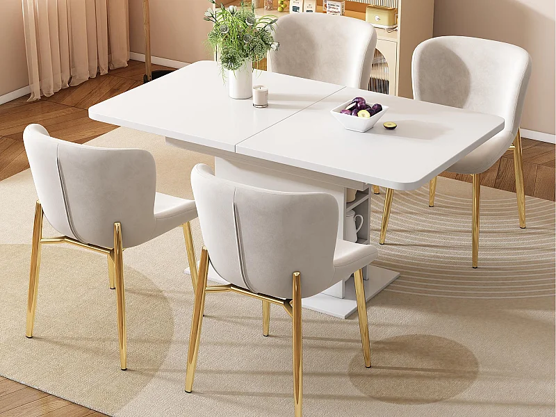 Set van 4 stoelen bekleed met fluweel - met gouden metalen poten - eigentijdse stijl - Beige