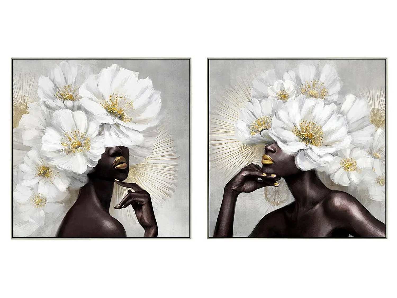 Ensemble de 2 tableaux peinture à l'huile sur toile, peinte avec cadre en bois noir