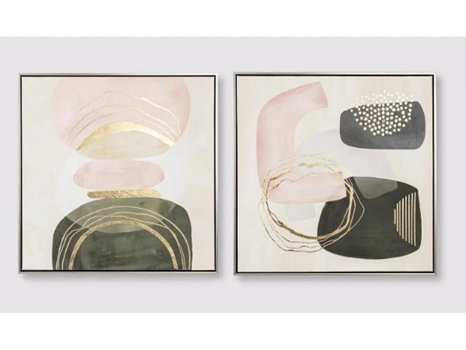 Ensemble de 2 tableaux peinture à l'huile sur toile, peinte murale avec cadre noir