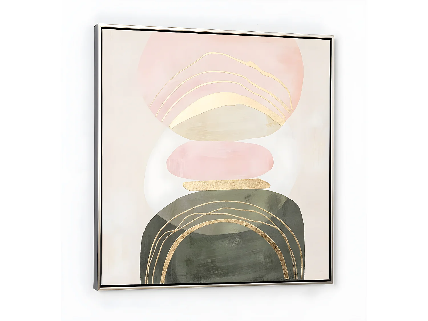 Ensemble de 2 tableaux peinture à l'huile sur toile, peinte murale avec cadre noir