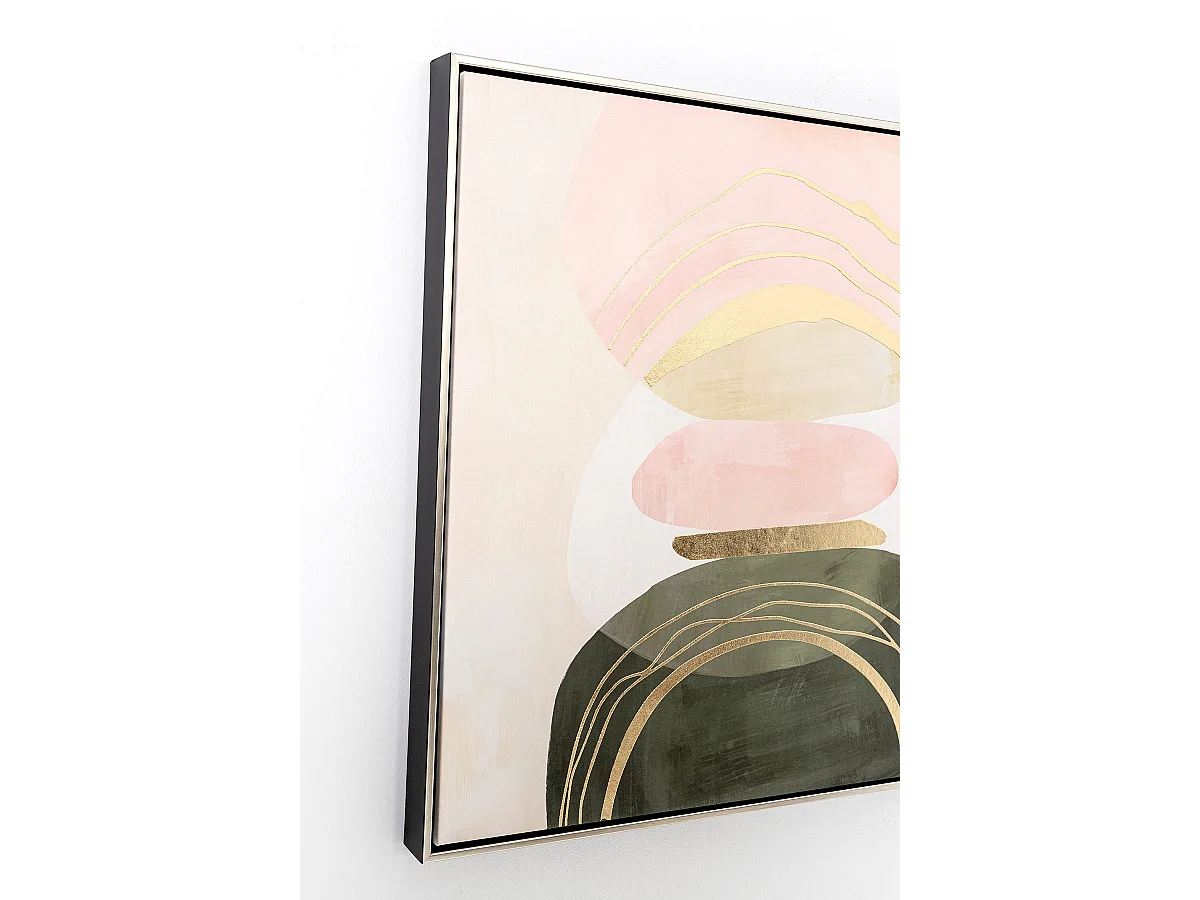 Ensemble de 2 tableaux peinture à l'huile sur toile, peinte murale avec cadre noir