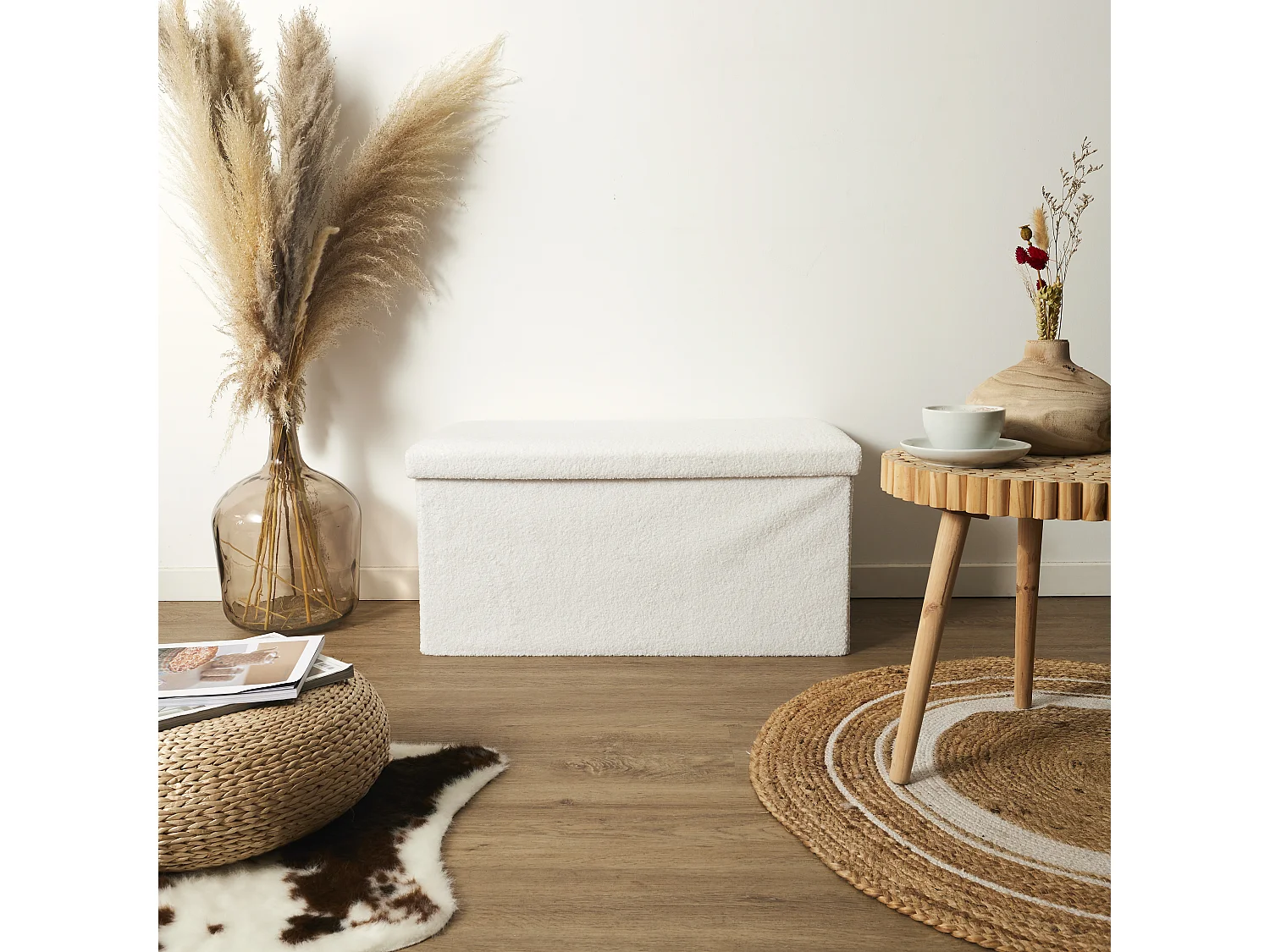 Coffre Banc Pliable - HOME DECO FACTORY - Effet Fourrure - Blanc