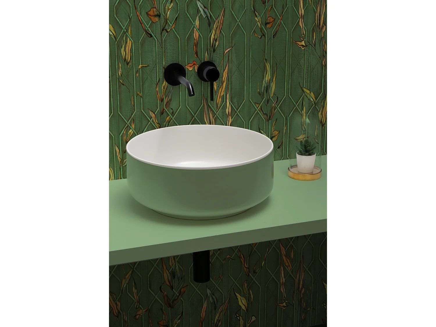 Rundes Aufsatzwaschtisch zweifarbig weiß/grün cm 42 Bucchero Bis