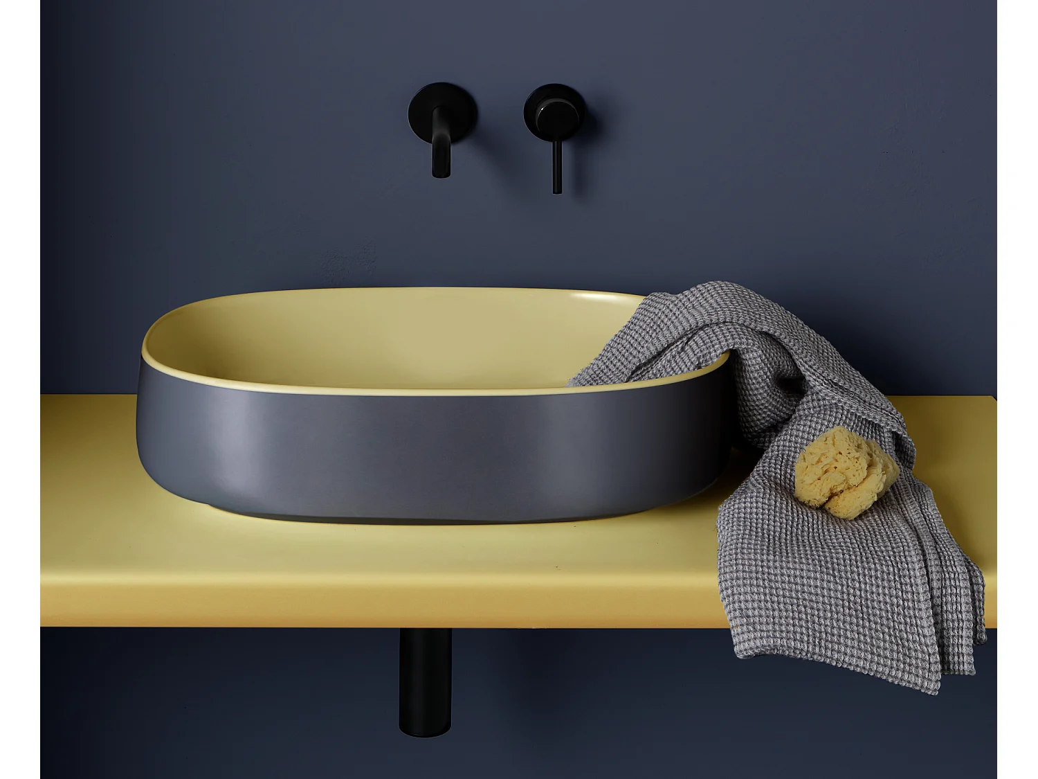 Ovaler Aufsatzwaschtisch zweifarbig gelb/grau cm 55x35 Bucchero Bis