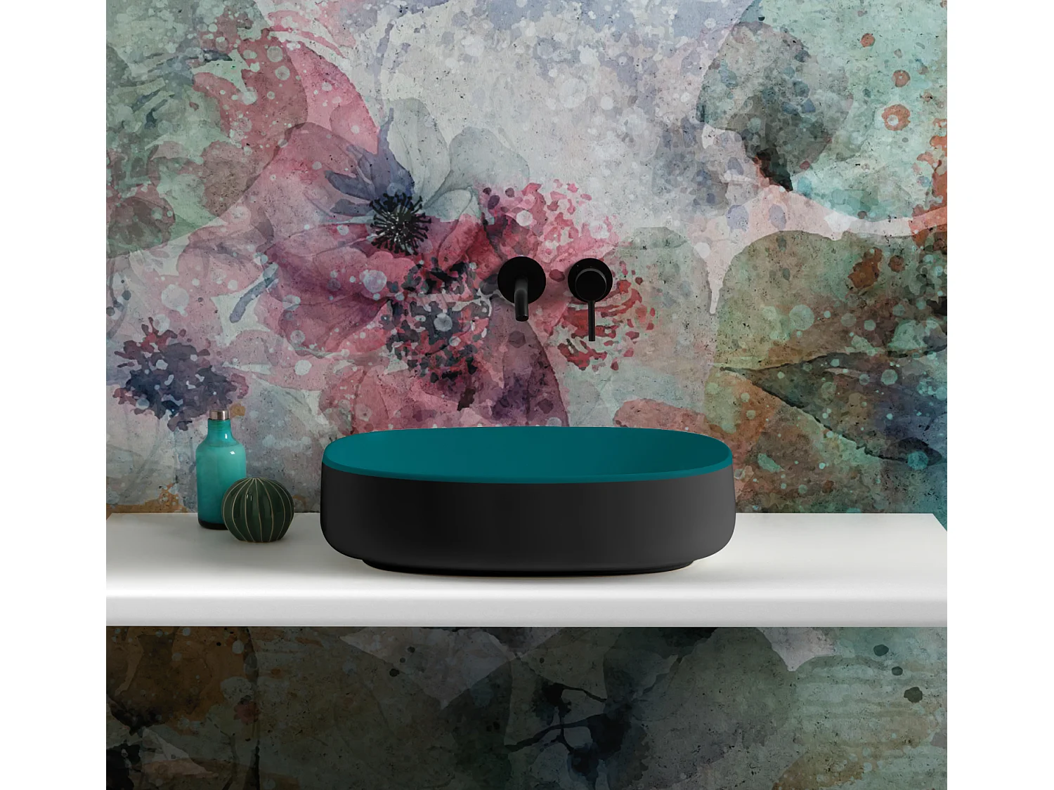 Lavabo ovale à poser bicolore aquamarine/noir cm 55x35 Bucchero Bis