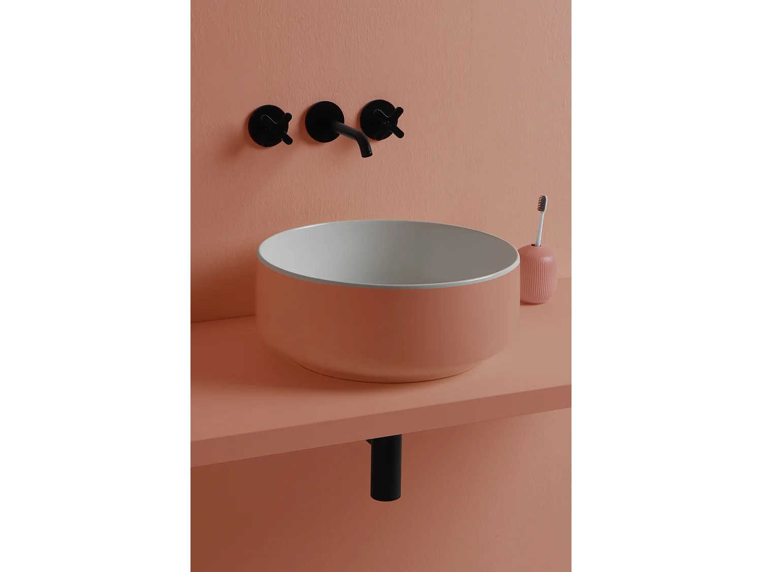 Lavabo rond à poser bicolore blanc/orange cm 42 Bucchero Bis