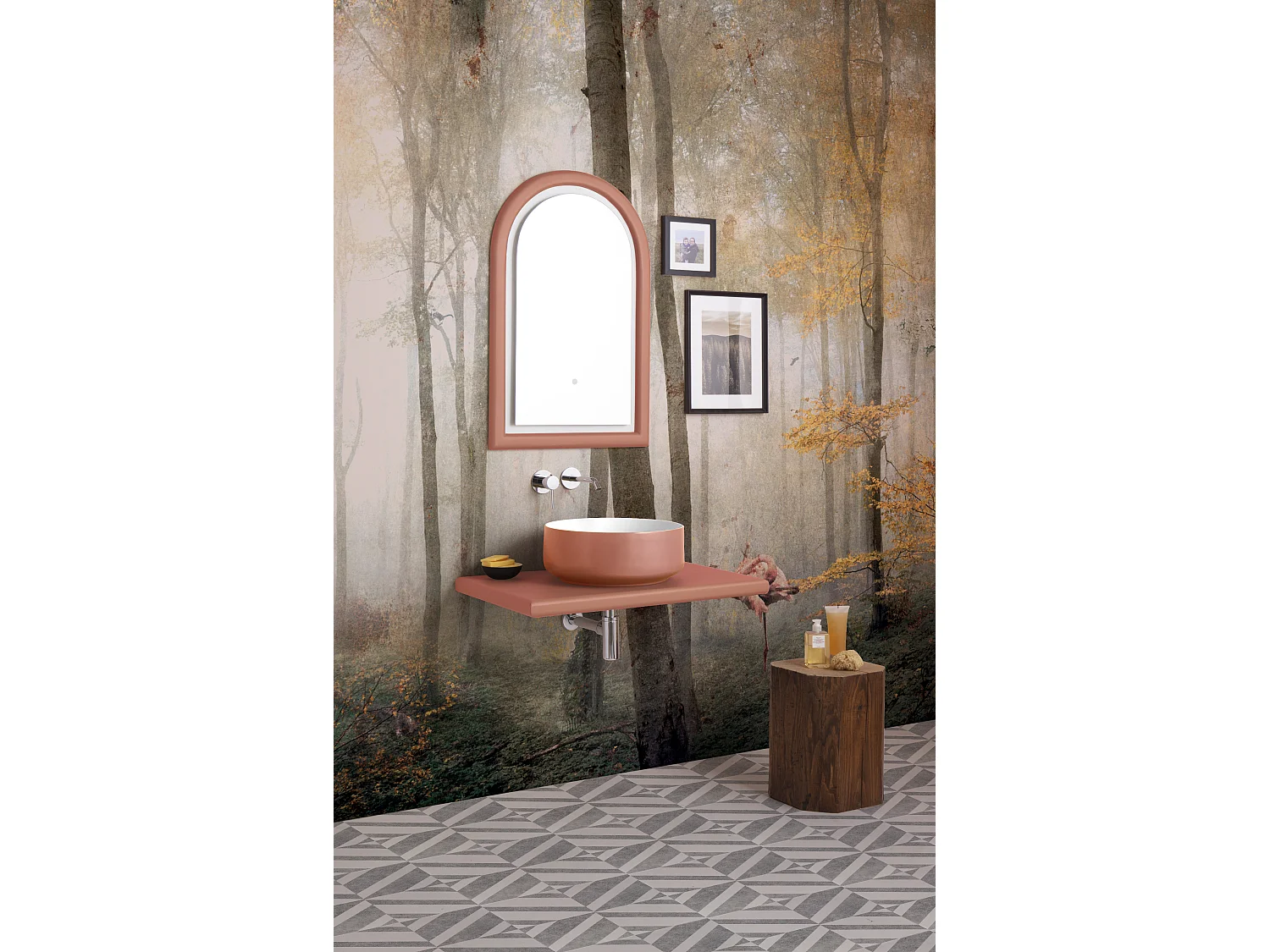 Lavabo rond à poser bicolore blanc/orange cm 42 Bucchero Bis