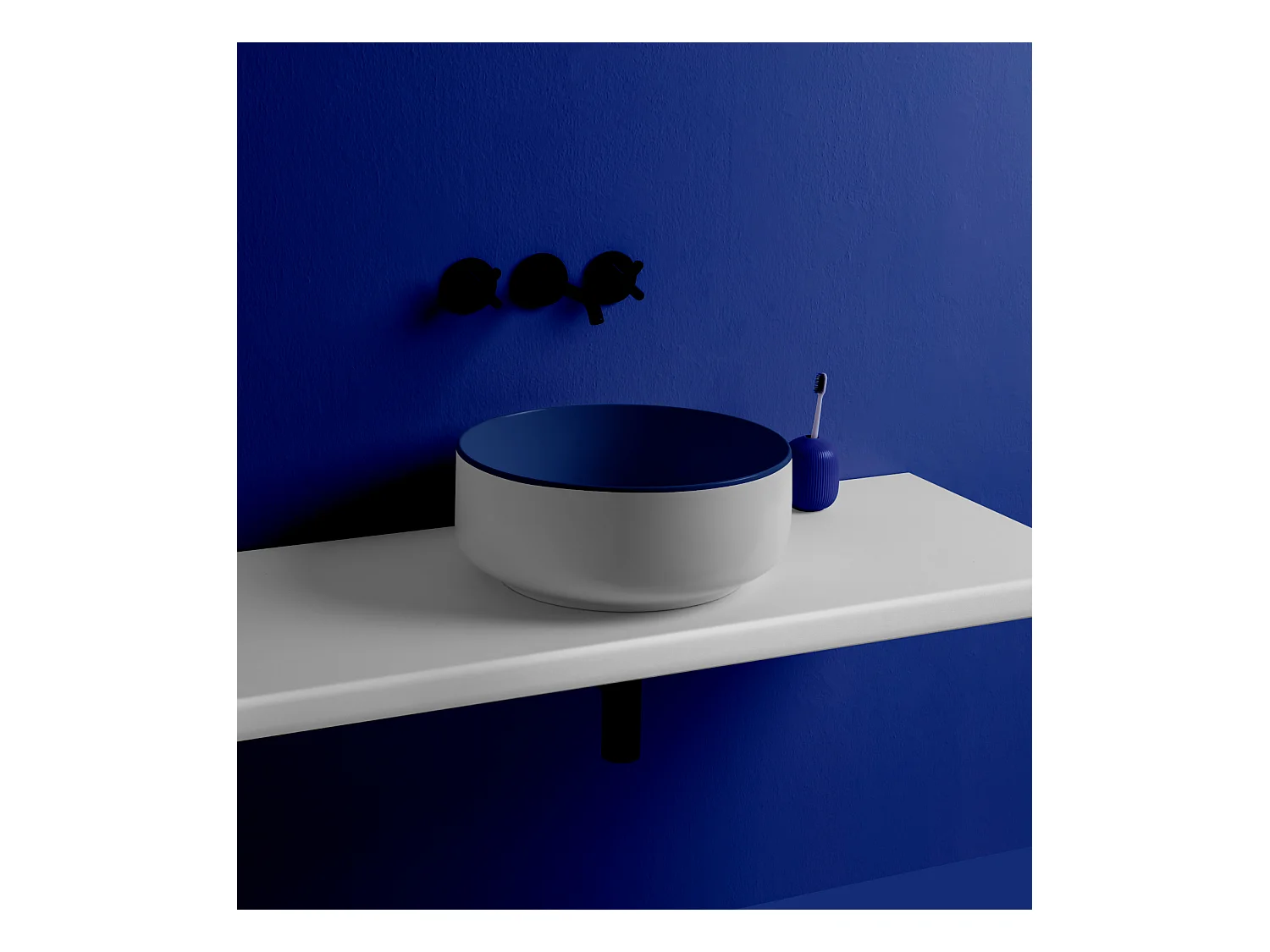 Rundes Aufsatzwaschtisch zweifarbig Blau/Weiß cm 42 Bucchero Bis