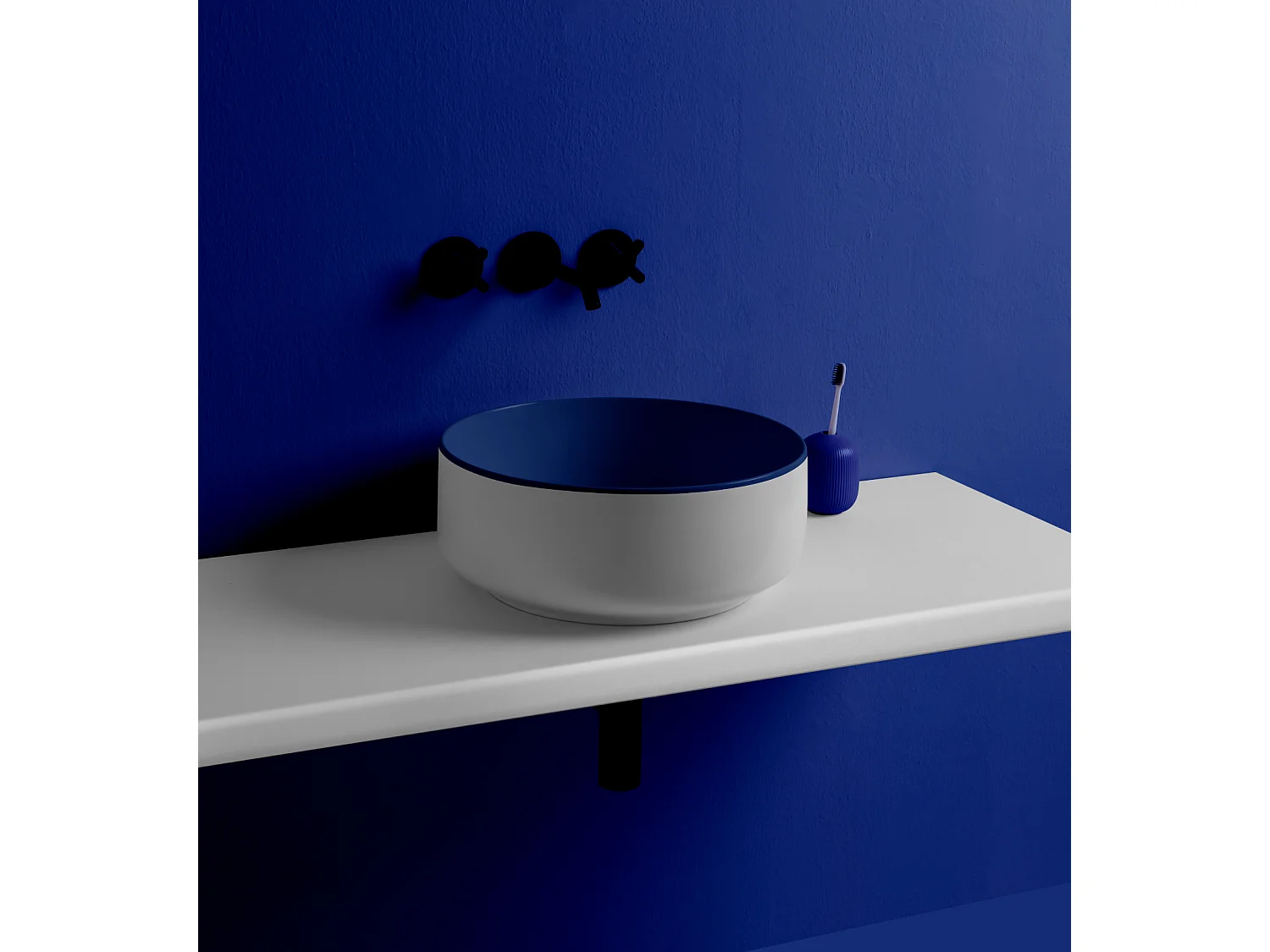 Lavabo rond à poser bicolore bleu/blanc cm 42 Bucchero Bis