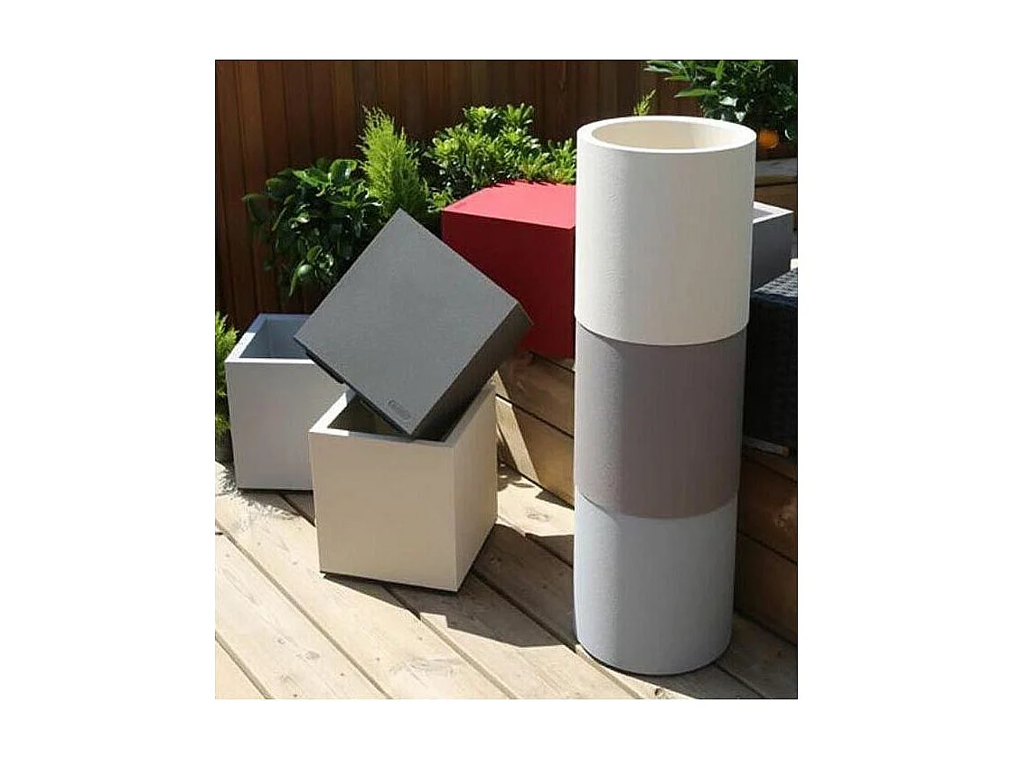 Pot en plastique rond aspect granit 30 cm Gris clair