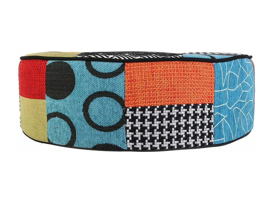 Set pouf rond patchwork 50 cm et coussin patchwork