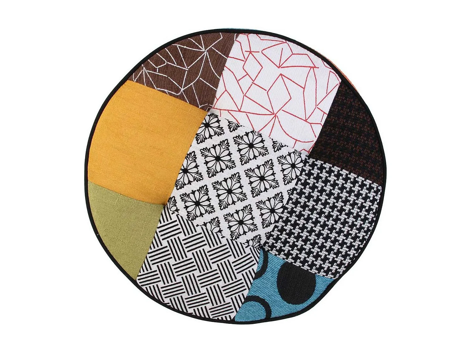 Set pouf rond patchwork 50 cm et coussin patchwork