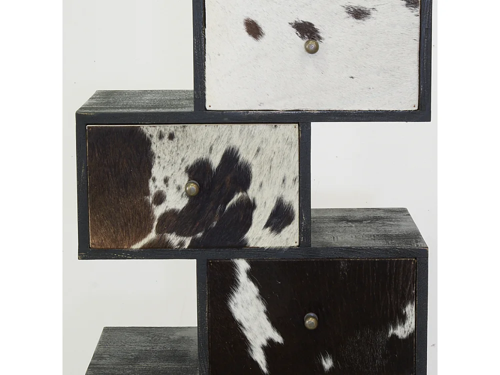 Commode Zigzag en manguier et peau de vache noire et blanche
